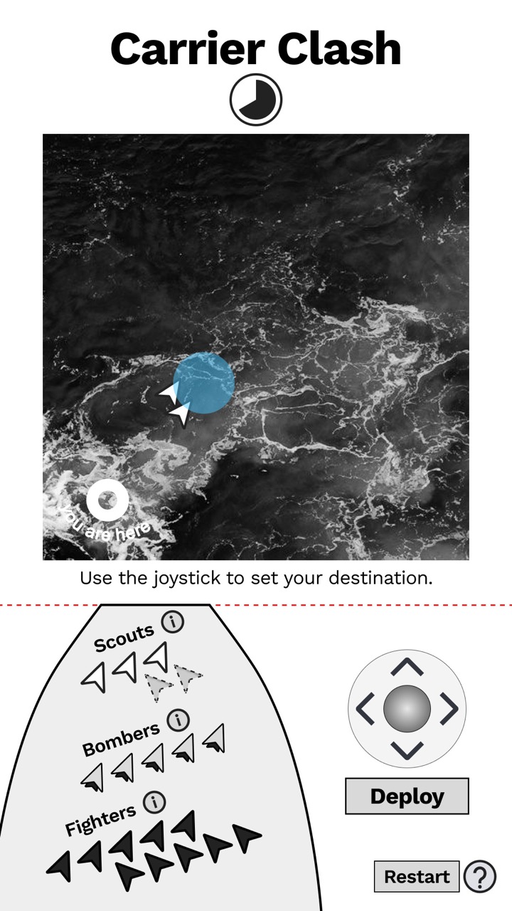Carrier Clash v1.2 — photoreal ocean texture with joystick targeting