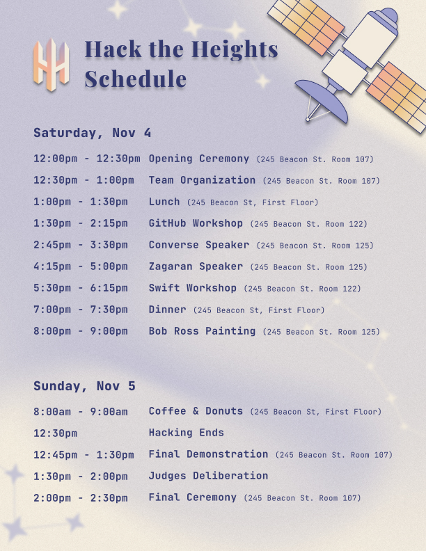 Printed hackathon schedule document