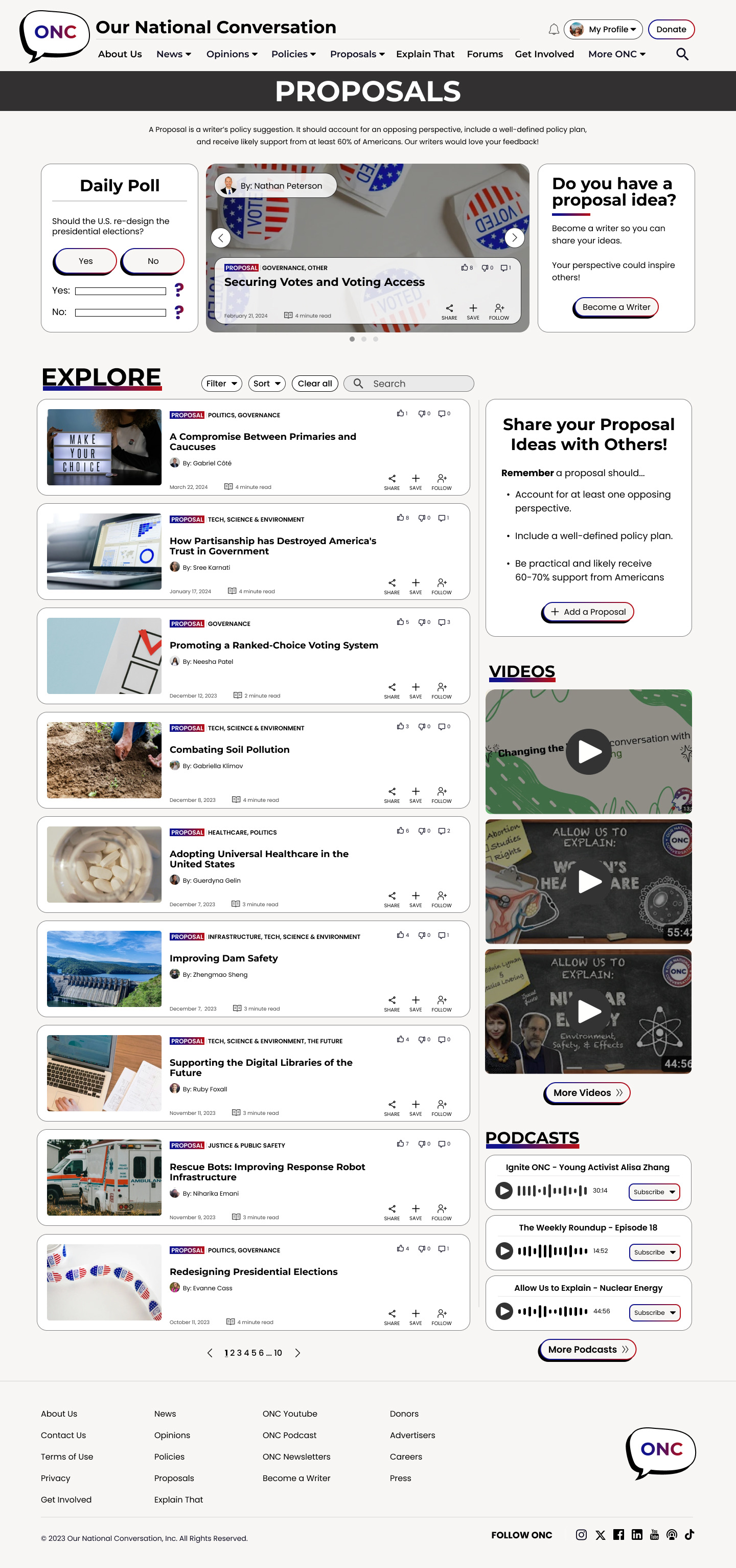 Proposals page, hi-fi version 1