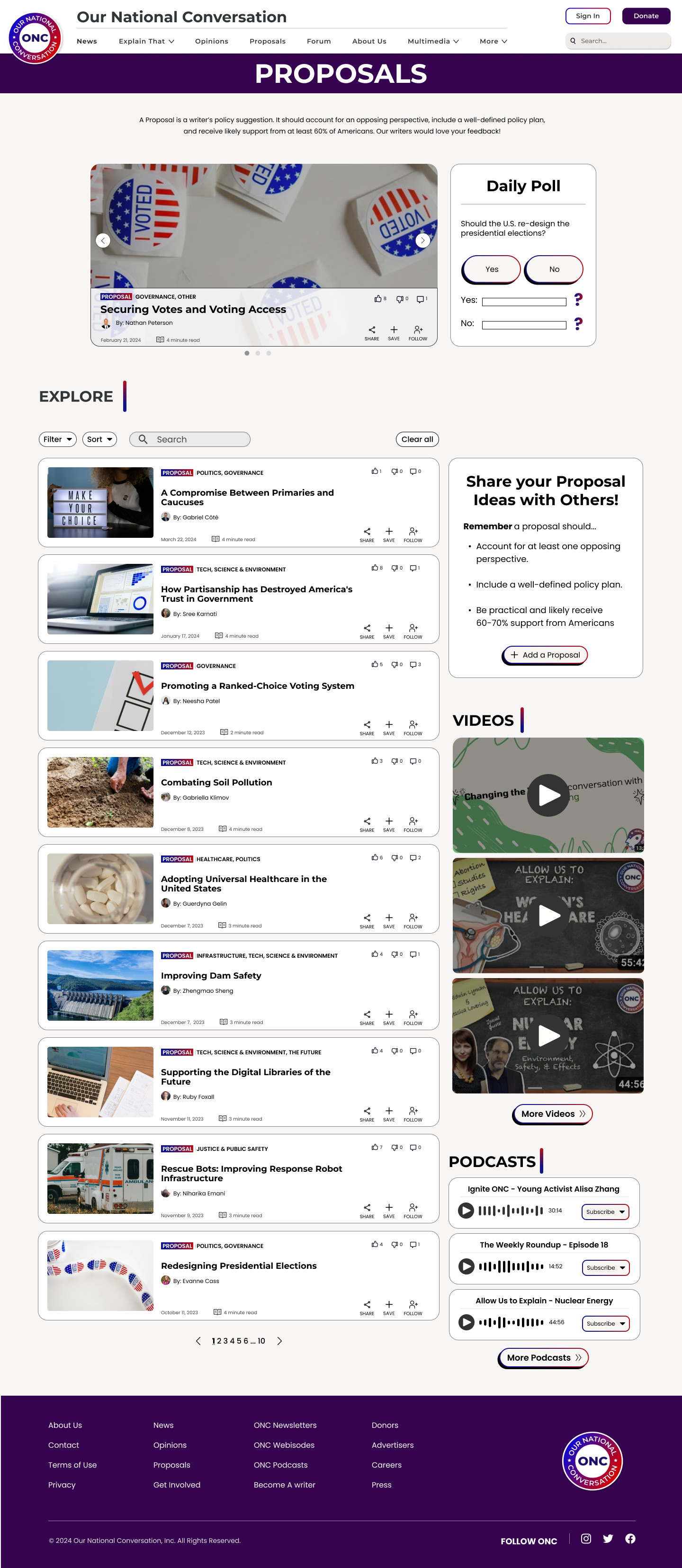 Proposals page, hi-fi version 2
