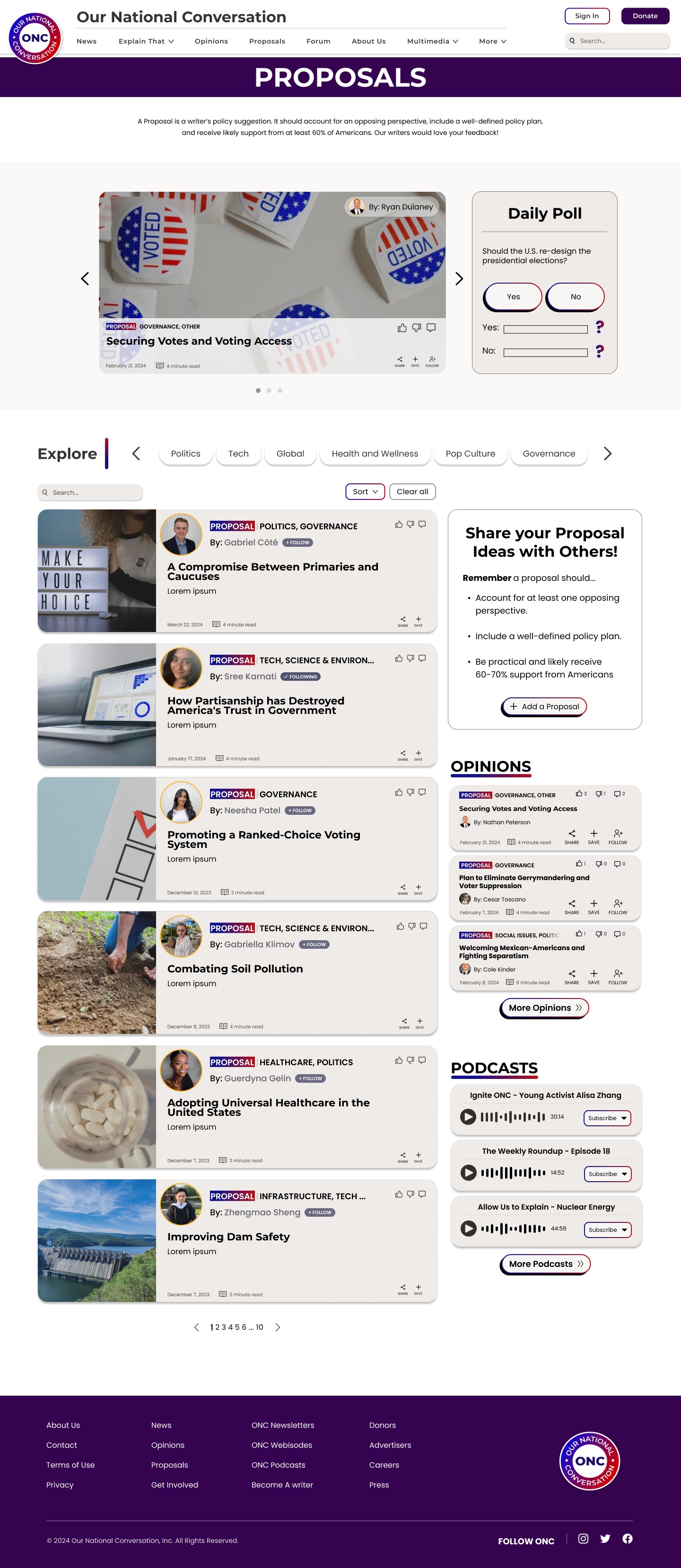 Proposals page, hi-fi version 3
