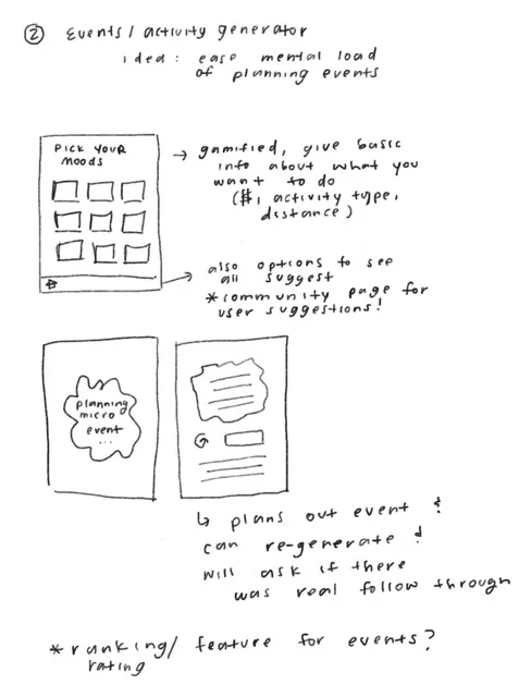 Notebook sketch of the micro-activity generator concept: pick a mood, get a generated activity