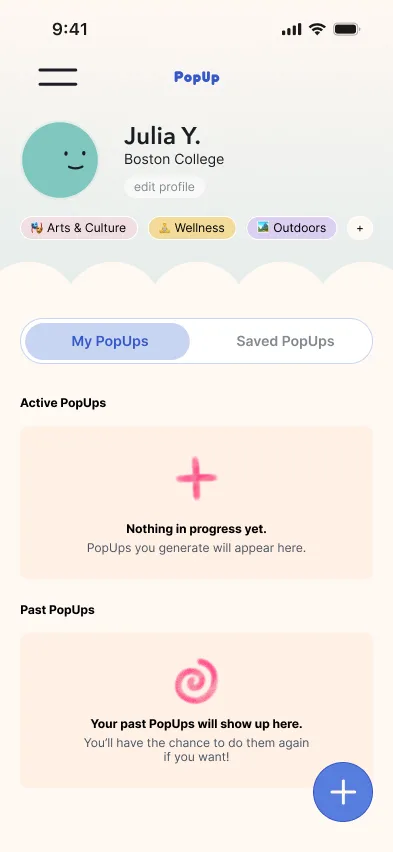 MVP 1B profile with floating action button